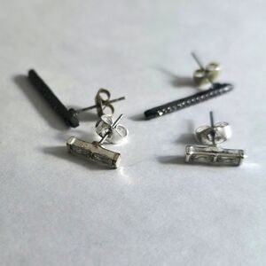 2 Pair Silver and Black Bar Earrings